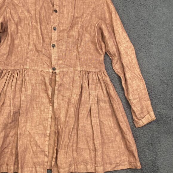 Shack Incorporated Tunic Womens Large Brown Linen Long Sleeve Button Front Boho - Picture 3 of 10